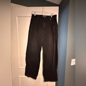 Tibi- Spring Tuck Jeans - Black Wide Leg Jeans (26)
